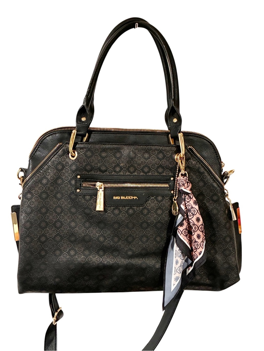 Big Buddha Logo Printed Dome Satchel Black Bag